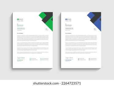 Corporate Business letterhead, Letterhead template with various colors, Letterhead template in flat style, Modern, Clean and company letterhead template design
