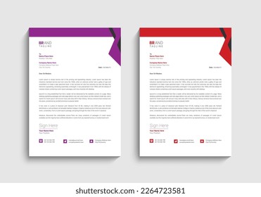 Corporate Business letterhead, Letterhead template with various colors, Letterhead template in flat style, Modern, Clean and company letterhead template design