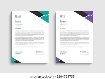 Corporate Business letterhead, Letterhead template with various colors, Letterhead template in flat style, Modern, Clean and company letterhead template design