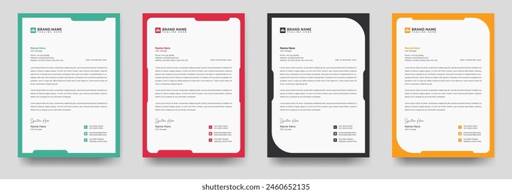 Corporate business and corporate letterhead template with various colors, Letterhead template in flat style, Modern company letterhead template design