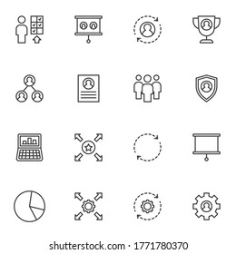 Corporate business line icons set, outline vector symbol collection, linear style pictogram pack. Signs, logo illustration. Set includes icons as business management, workgroup, personal skills