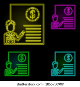 Corporate and business, business man, manager, money, report neon color set icon. Simple thin line, outline vector of corporate and business icons for ui and ux, website or mobile application