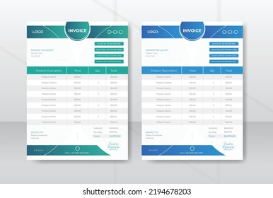 Corporate business marketing agency Invoice template design or layout a4 size