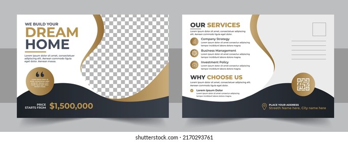 Corporate business or marketing agency postcard template, Home For Sale Postcard. Real Estate Postcard Design Template Vector, Clean And Modern Real Estate Post Card Print Ready