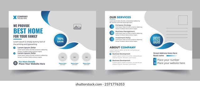 Corporate business or marketing agency postcard template, Real Estate Postcard Vector Template, Real estate postcard template design, Home buy and sale postcard, print ready