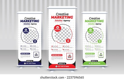 Corporate business marketing x stand rollup pullup signage retractable multiple blue red green color banner design vector template