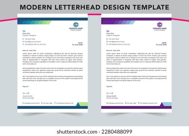 corporate Business modern letterhead design template with 2 color variation creative letterhead design