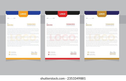 corporate business modern letterhead design layout template with yellow, blue, pink and red colors. creative idea letter head design inspiration for your project. A4 vector print letter head,
