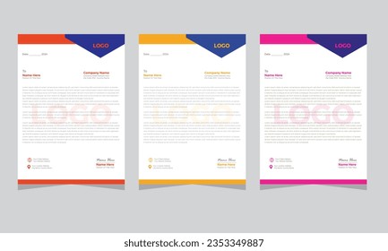 corporate business modern letterhead design layout template with yellow, blue, pink and red colors. creative idea letter head design inspiration for your project. A4 vector print letter head,