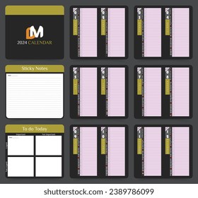 Corporate Business monthly calendar template for 2024 year. Desk Calendar 2024, Notes, To do today design set in nice gray and jungle green color combination. Vector eps 10 fully editable.