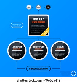 Corporate business organization chart template on bright blue background. Useful for presentations and advertising.