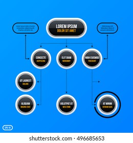 Corporate business organization chart template on bright blue background. Useful for presentations and advertising.