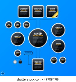 Corporate business organization chart template on bright blue background. Useful for presentations and advertising.