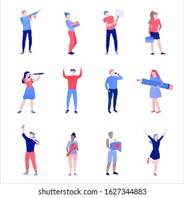 Corporate Business People Gadget Character Set. Creative Various Lifestyle Character. Business people with various items in their hands. Flat Cartoon Vector Illustration