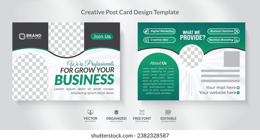 Corporate Business Postcard Design Template with modern and unique layout. Event Card Design, Direct Mail EDDM Template, Invitation Design.
