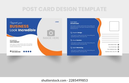 Corporate business postcard design vector template. professional postcard design template. cleaning service postcard template Premium vector. modern  industrial postcard design. marketing advertising