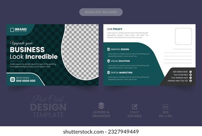 Plantilla vectorial de diseño de postales para empresas. plantilla de diseño de postales profesional. plantilla de postcard de servicio de limpieza Vector Premium. diseño moderno de postales industriales. publicidad de marketing