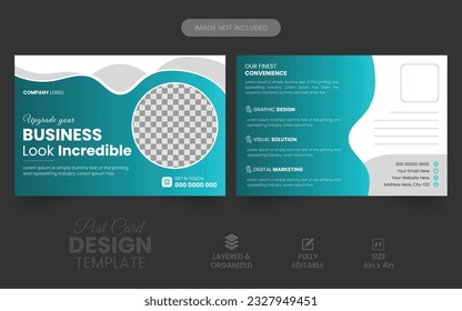 Corporate business postcard design vector template. professional postcard design template. cleaning service postcard template Premium vector. modern  industrial postcard design. marketing advertising