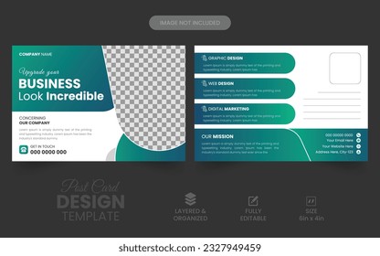 Plantilla vectorial de diseño de postales para empresas. plantilla de diseño de postales profesional. plantilla de postcard de servicio de limpieza Vector Premium. diseño moderno de postales industriales. publicidad de marketing