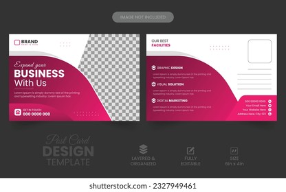 Corporate business postcard design vector template. professional postcard design template. cleaning service postcard template Premium vector. modern  industrial postcard design. marketing advertising