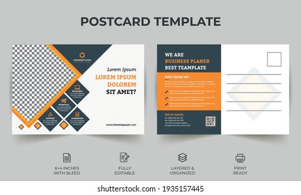 Corporate Business Postcard Template Design, Simple And Clean Modern Minimal Postcard Template, Business Postcard Layout