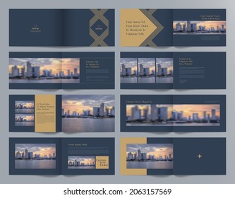 Corporate business presentation guide brochure template, Annual report, 16 page minimalist flat geometric business brochure design template, A4 size.