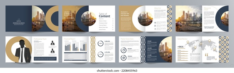 Corporate business presentation guide brochure template, Annual report, 16 page minimalist flat geometric business brochure design template, Square size. - Shutterstock ID 2208455963