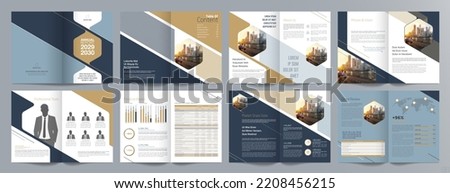 Corporate business presentation guide brochure template, Annual report, 16 page minimalist flat geometric business brochure design template, A4 size.