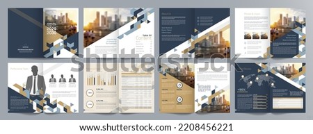 Corporate business presentation guide brochure template, Annual report, 16 page minimalist flat geometric business brochure design template, A4 size.