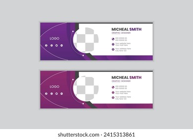 Corporate business professional modern email signature template or email footer and personal social media cover template design.Business email signature with an author photo place.