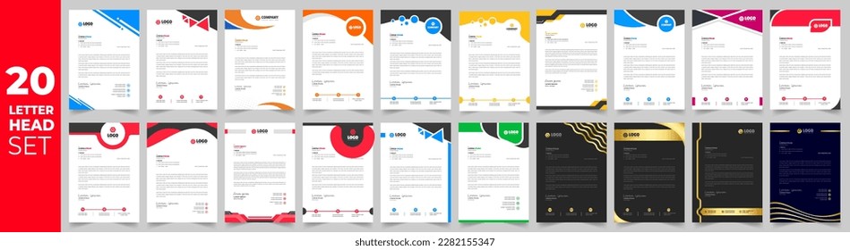 corporate business proposal letterhead design template set with green, red, blue and yellow color. business letterhead mega set. business letter head mega bundle.