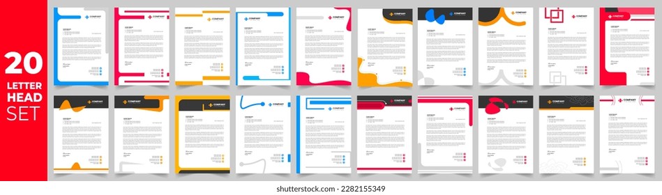 corporate business proposal letterhead design template set with green, red, blue and yellow color. business letterhead mega set. business letter head mega bundle.