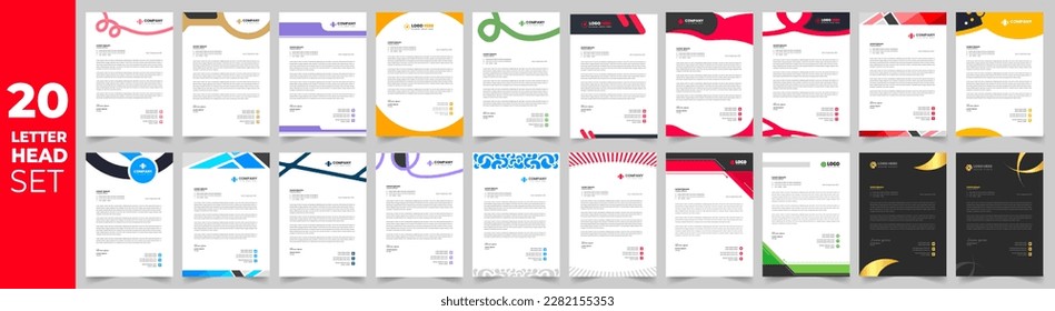 corporate business proposal letterhead design template set with green, red, blue and yellow color. business letterhead mega set. business letter head mega bundle.