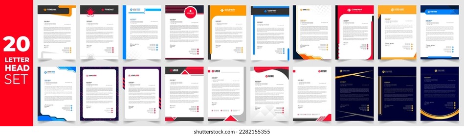 corporate business proposal letterhead design template set with green, red, blue and yellow color. business letterhead mega set. business letter head mega bundle.