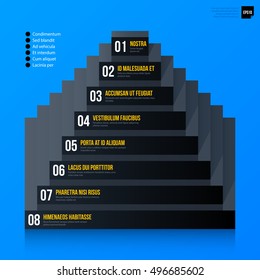 Corporate business pyramid chart template on bright blue background. Useful for presentations and advertising.