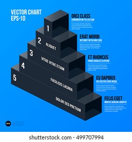 Corporate business pyramid chart template on bright blue background. Useful for presentations and advertising.