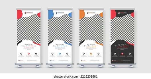 Corporate business roll up banner background design template, flag standee banner annual report, poster x stand flyer pull up layout