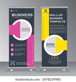 Corporate Sound Business Roll Up Banner Design Vorlage, Abstraktes Banner-Layout, Vertikales Banner-Design, Pull Up, Standdee, einziehbare Werbeanzeige, X-Banner mit Bild-Platz