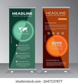 Corporate business roll up banner design template, abstract banner layout, Vertical banner design, pull up, standee, retractable advertising promotion display, x banner with blue and orange