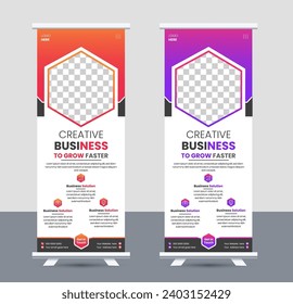 Corporate Business Roll Up Banner Template Creative Design for Office, Company, Marketing Ads, and Multipurpose Use. Modern and simple Roll Up Banner Design.