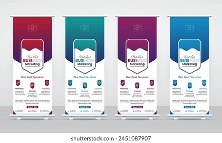 Corporate business roll up pull up x banner design template, modern creative signage display standee for marketing advertising promotion growth, new trending style gradient bundle set free
