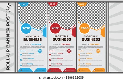 Corporate Business Roll Up Set. Standee Design. Banner Template, Abstract Blue Geometric Triangle Background vector, flyer, presentation, leaflet, j-flag, x-stand, x-banner, exhibition display design