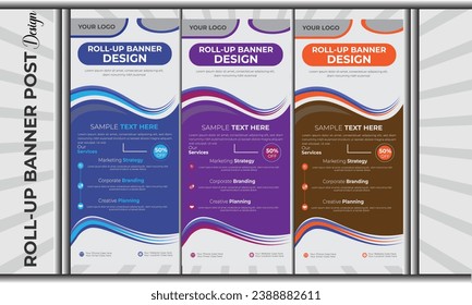 Corporate Business Roll Up Set. Standee Design. Banner Template, Abstract Blue Geometric Triangle Background vector, flyer, presentation, leaflet, j-flag, x-stand, x-banner, exhibition display design