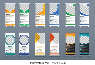 Corporate Business Rollup Banner Bundle, Meeting Presentation Standee Roll Up Banner, Pull Up, Business Flyer, Display Banner, X-banner, And Flag Banner Set