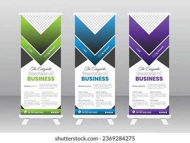 Corporate business roll-up banner design, Vertical banner design signboard advertising, modern business pull-up banner design, business promotion signage standee vector layout, roll-up set. standee de