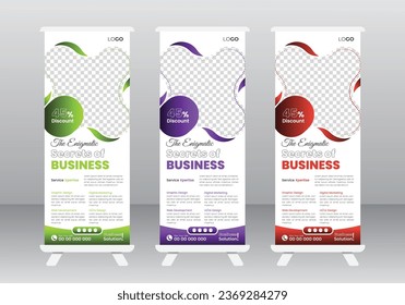 Corporate business roll-up banner design, Vertical banner design signboard advertising, modern business pull-up banner design, business promotion signage standee vector layout, roll-up set. standee de