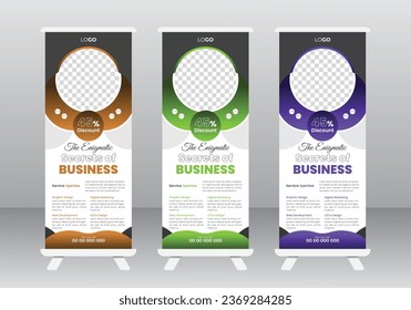 Corporate business roll-up banner design, Vertical banner design signboard advertising, modern business pull-up banner design, business promotion signage standee vector layout, roll-up set. standee de