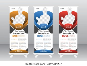 Corporate business roll-up banner design, Vertical banner design signboard advertising, modern business pull-up banner design, business promotion signage standee vector layout, roll-up set. standee de