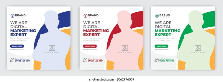 Corporate business square social media post design or web banner template