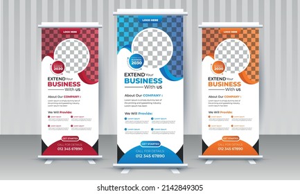 Corporate business standee rollup banner design vector template